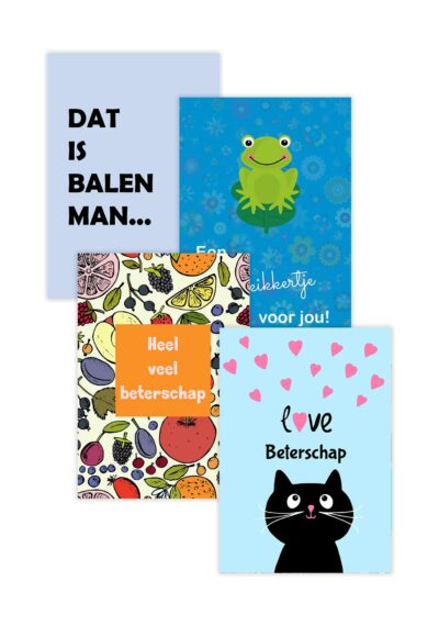 Set van 4 beterschapskaarten plus envelop